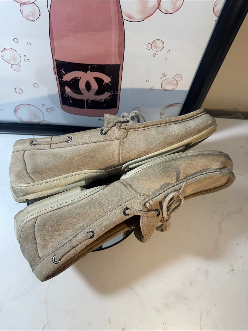 Rockport Beige Suede Men's Boat Shoes - Lace Moccasin Style - Size 12M